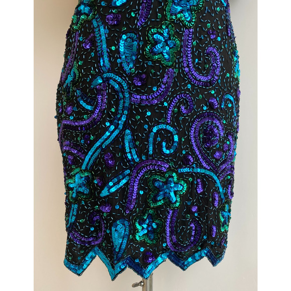 Vintage Retro 1980's Lawrence Kazar Fully Sequinned Evening Dress size Large - Picture 5 of 14
